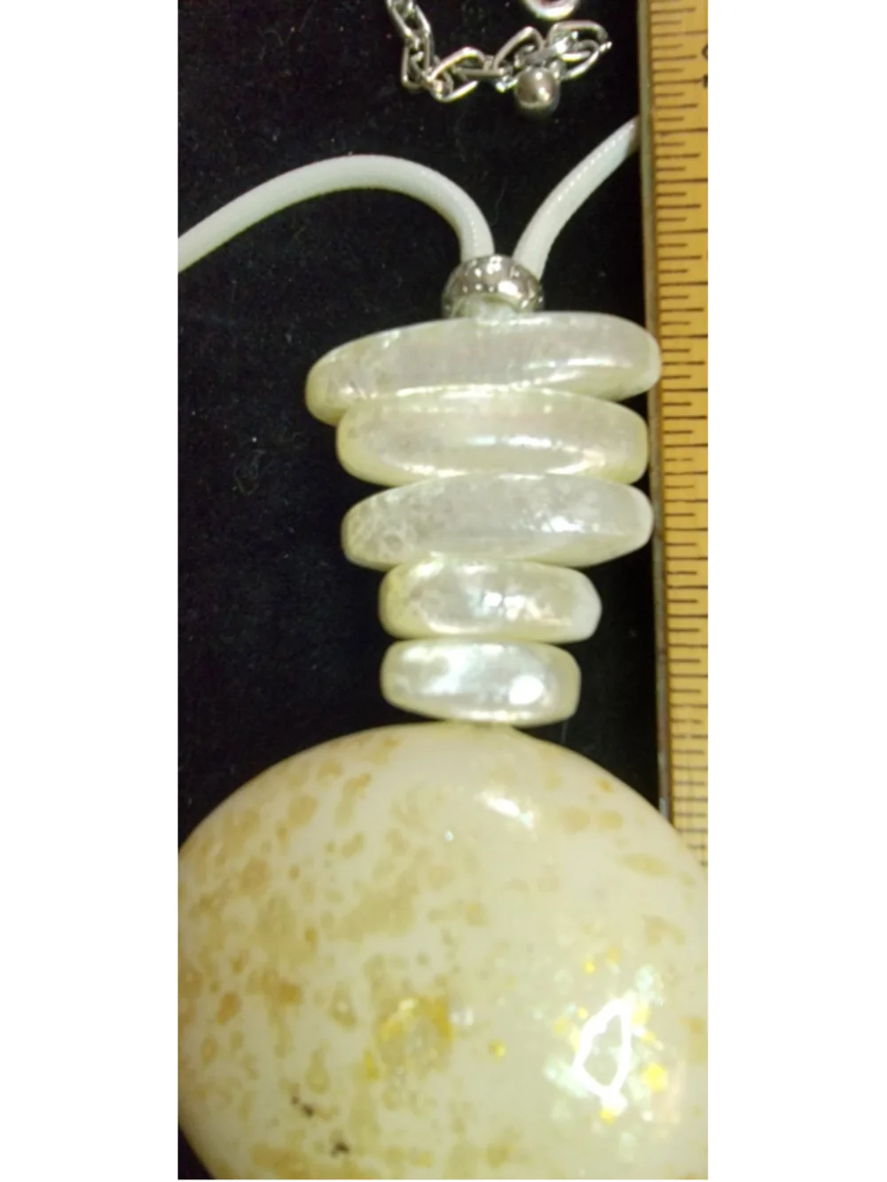 Chico’s White Tassel Statement Necklace Oversized Bead Pendant Boho Resort